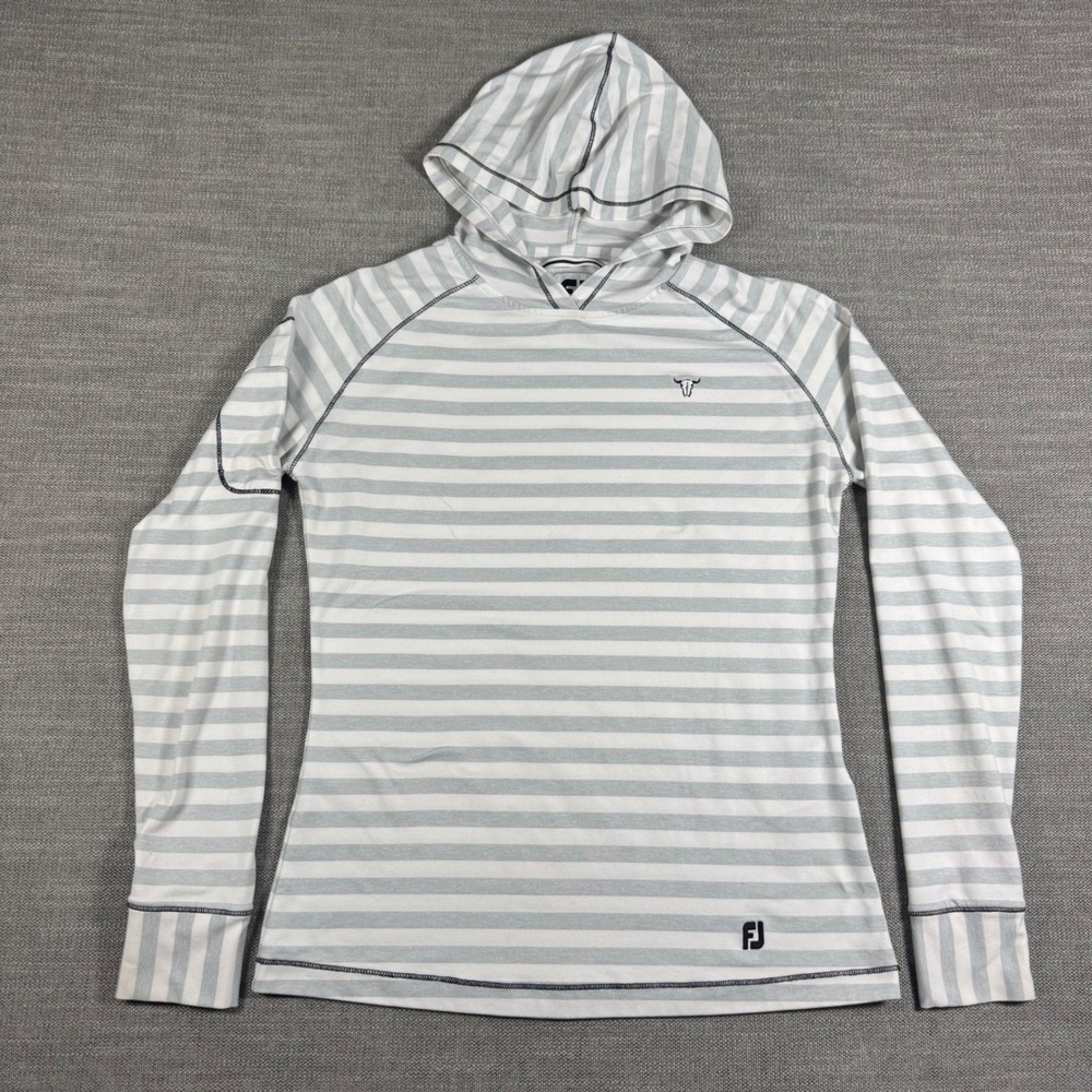 FootJoy FJ Striped Performance Golf Hooded Shirt Women's Small Gray White